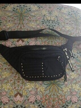 Zara Black Quilted Waist Bag with Silver Zip